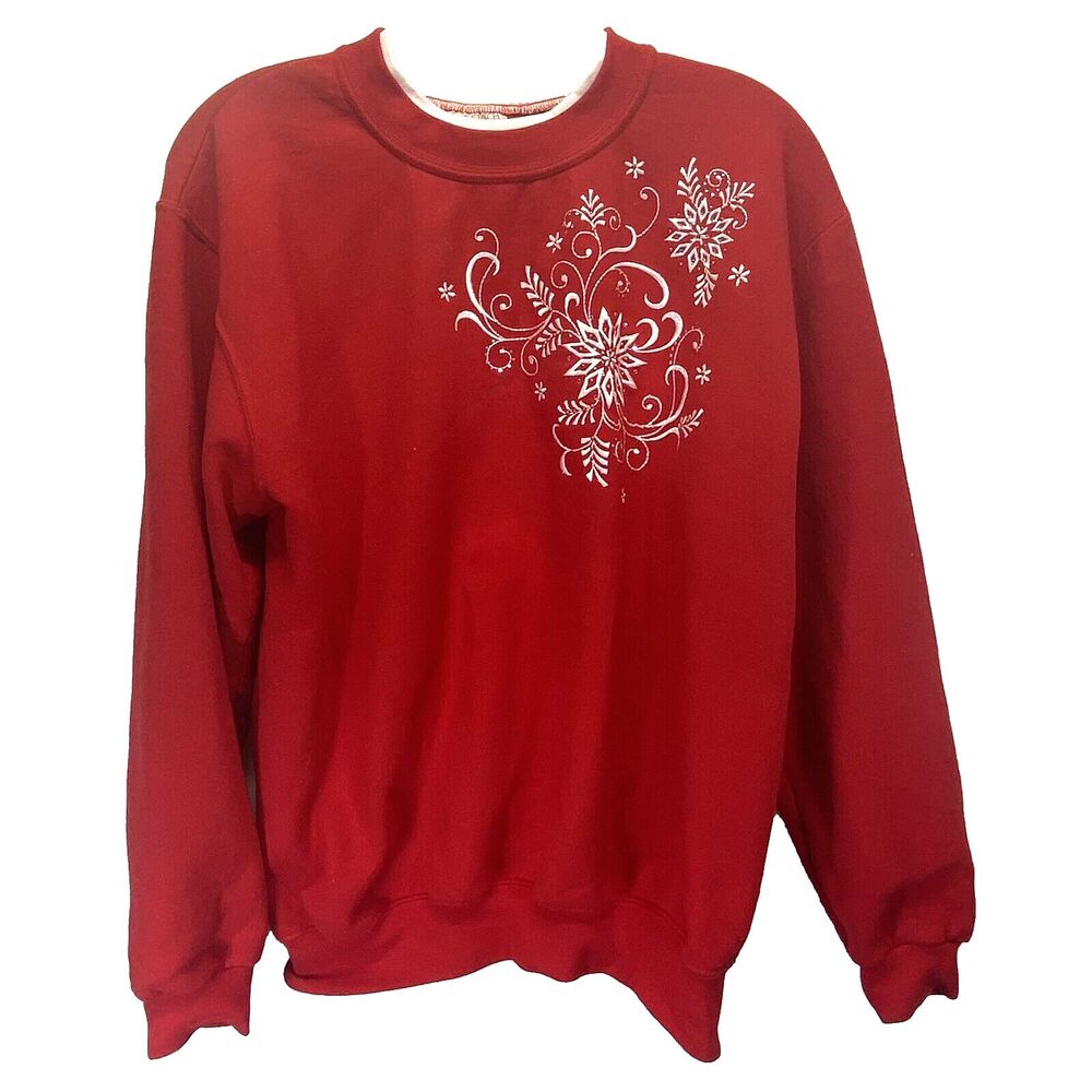 Top Stitch by Morning Sun Women's Sweatshirt Snowflakes Red Size Medium Holiday